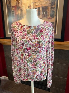 Floral elastic hem Long-Sleeve Top